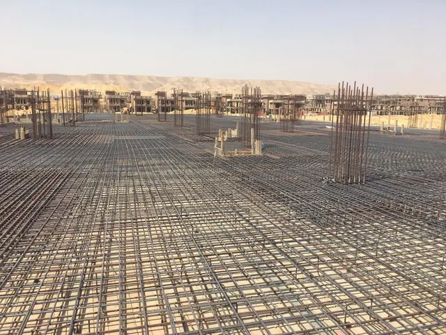 Slab reinforcement on a construction site